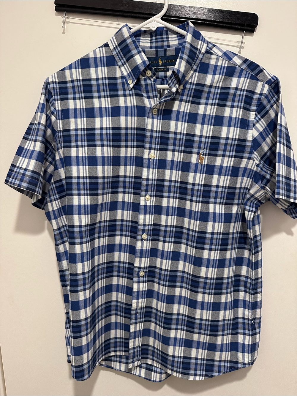 Polo by Ralph Lauren Blue and White Plaid Short-Sleeve Button-Down Shirt